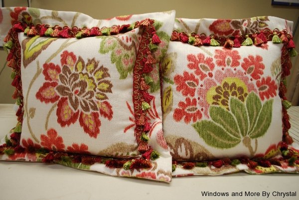 Floral Flange Edge Pillows with Fringe Trim