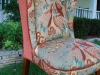 Bird Fabric and orange velvet chairs