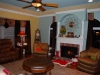 Cornice with velvet drapes and jabots, in bay window