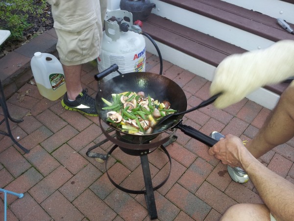 Stir frying the vegetables