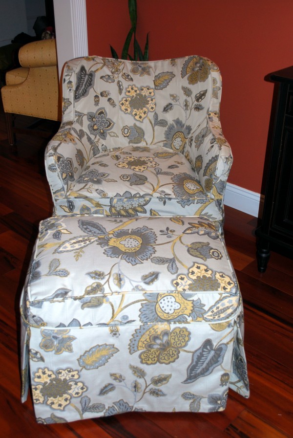 Contemporary Chair and Ottoman after slipcover