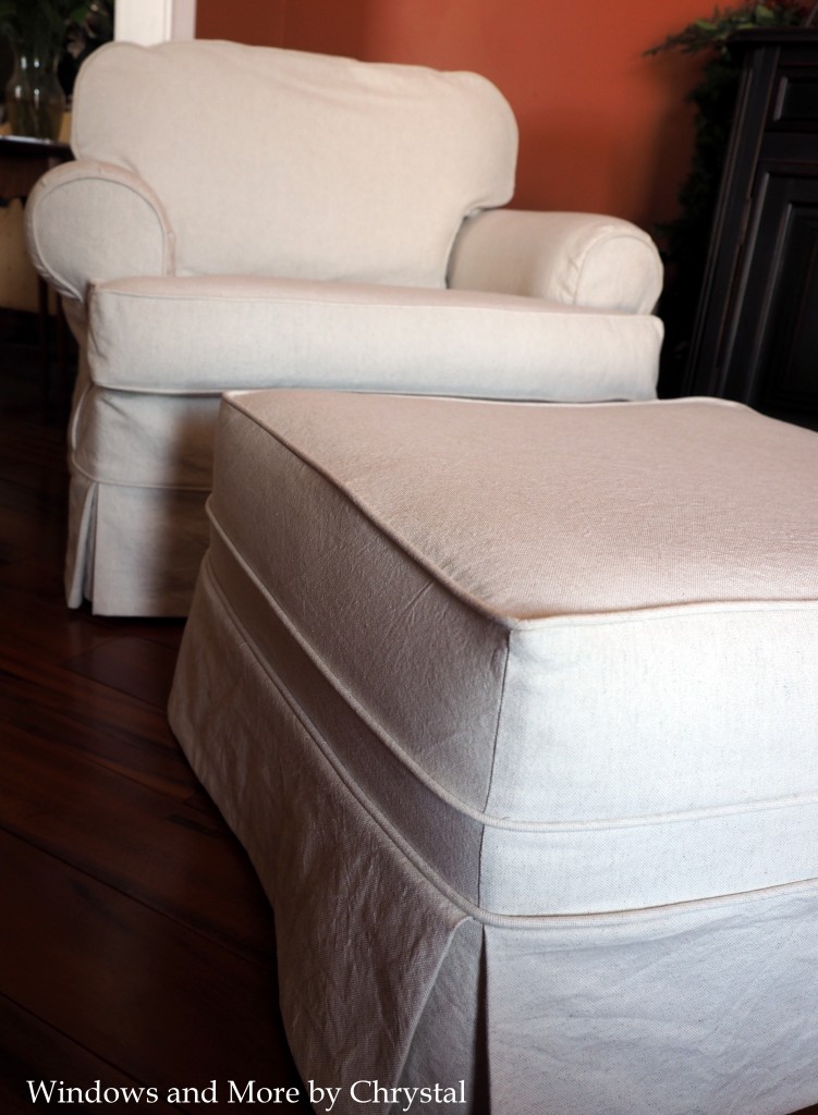 White Slipcover Chair and Ottoman