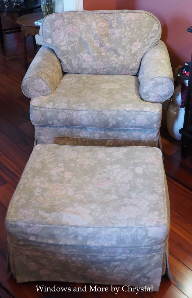 Old Floral Slipcover Chair and Ottoman