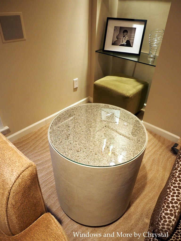 End Tables with Mica Wallpaper and glass tops