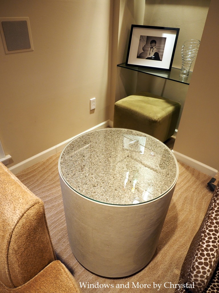End Tables with Mica Wallpaper and glass tops