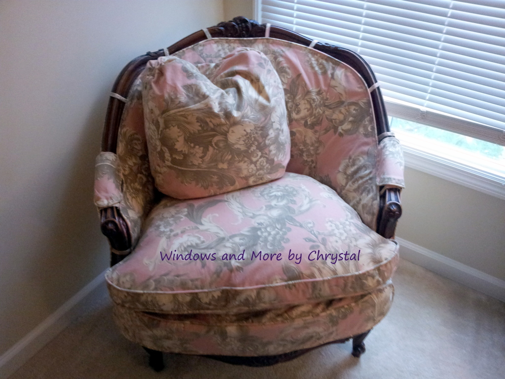 Slipcovered Chair with tabs.