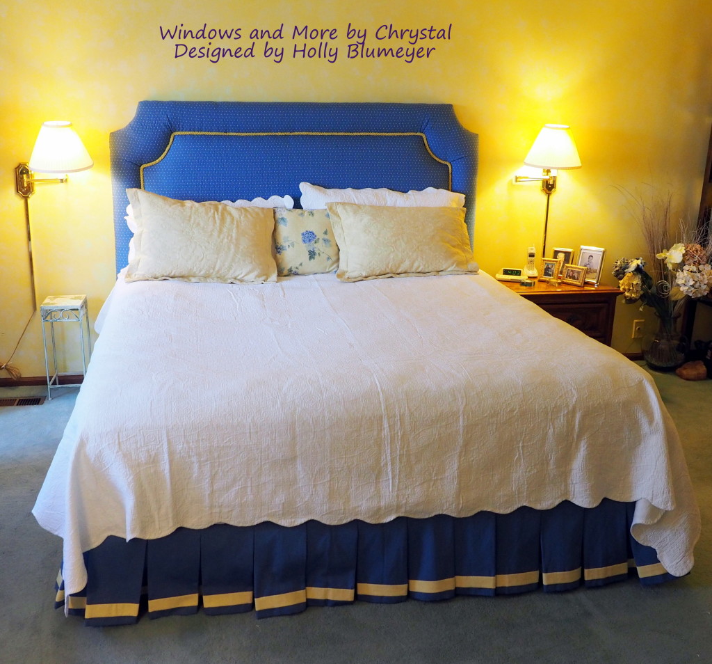 Upholstered King Headboard and Box Pleated Bed Skirt
