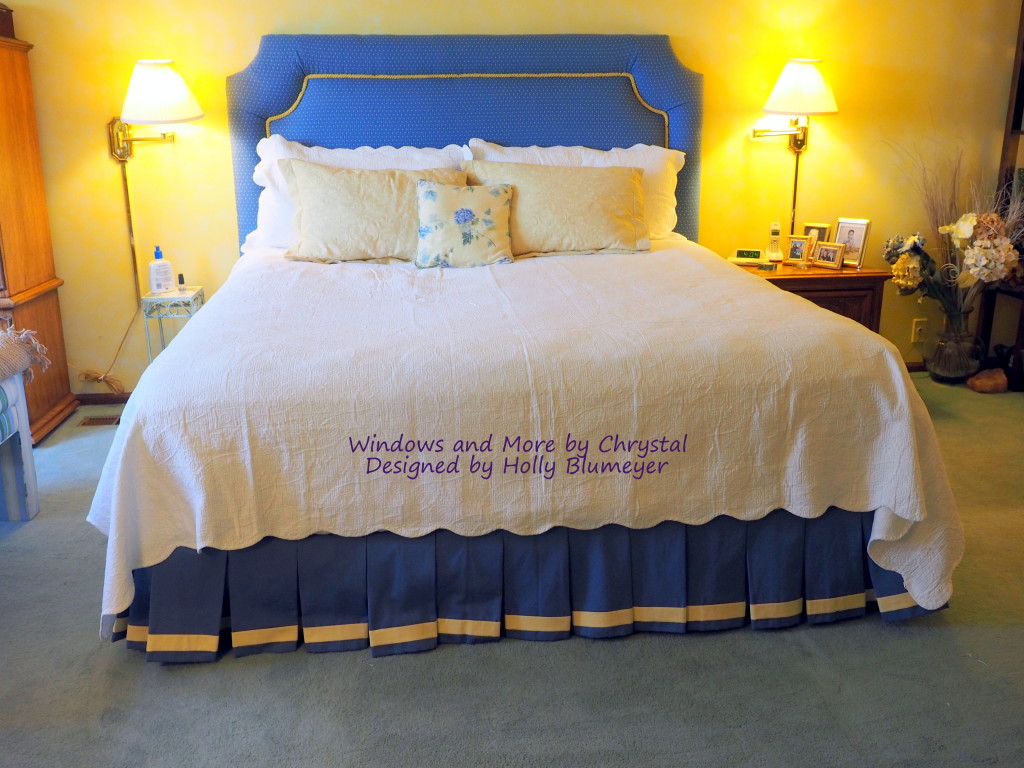 Upholstered King Headboard and Box Pleated Bed Skirt