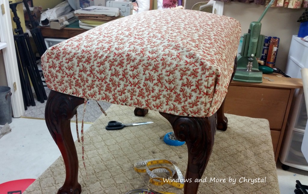 Slipcovered Ottoman during