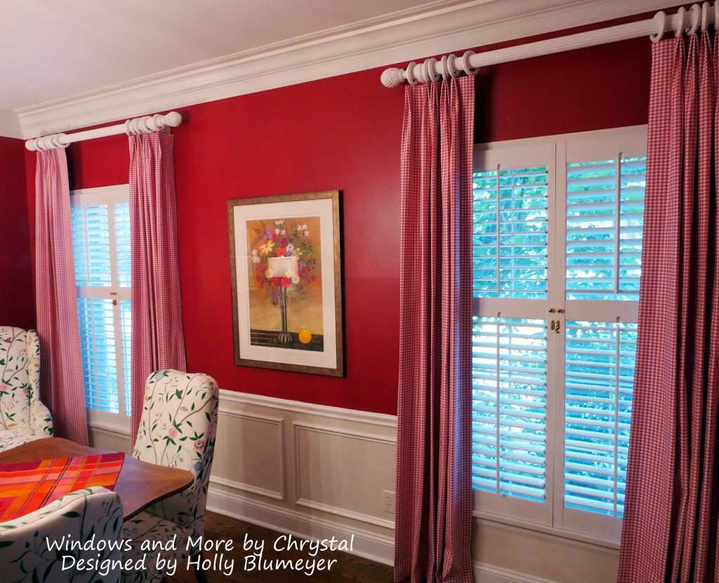 Dining Room Drapes in pink check.