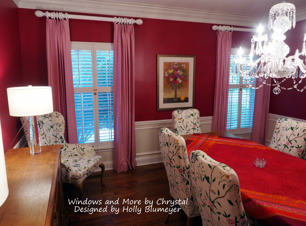 Dining Room Drapes in pink check.